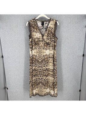 Due Per Due Surplice Sleeveless Dress Size XL Snakeskin Neutral Stretch Knit